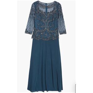 Pisarro Nights Beaded‎ Mesh Mock Two-Piece Gown size 4 Sapphire New! $258